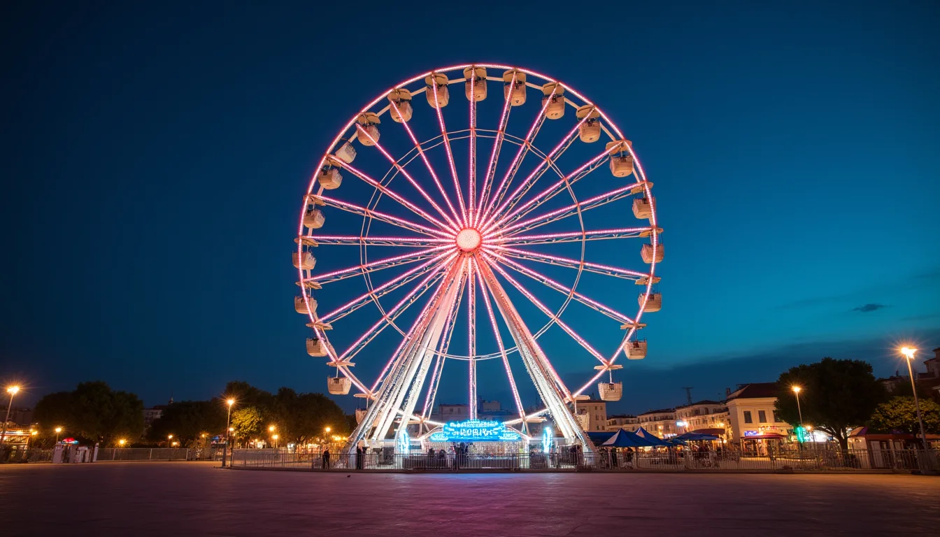 grande roue illuminée contre un ciel nocturne bleu profond a Toulon